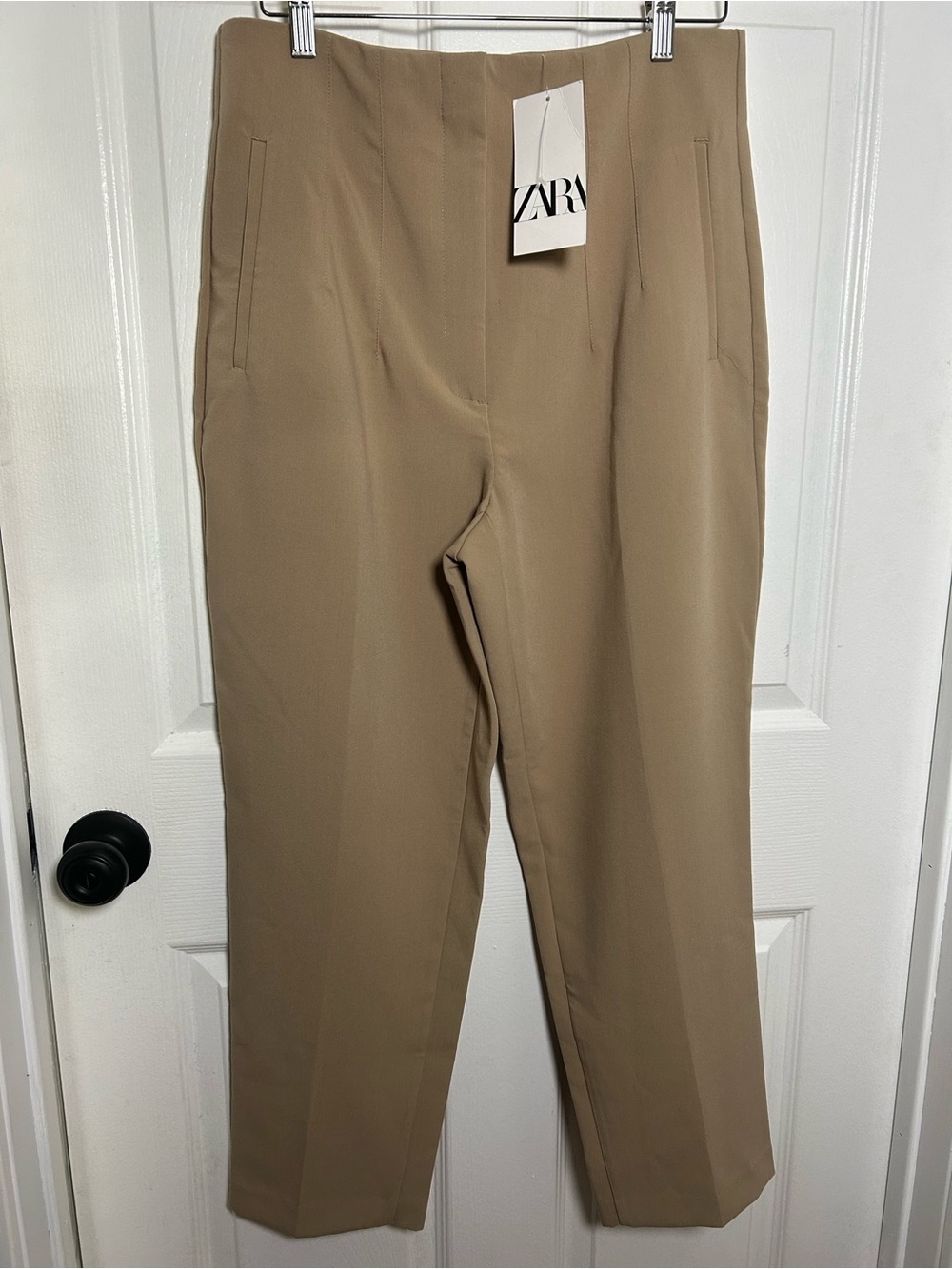 ZARA Beige/Tan Tailored Straight-Leg Trousers…